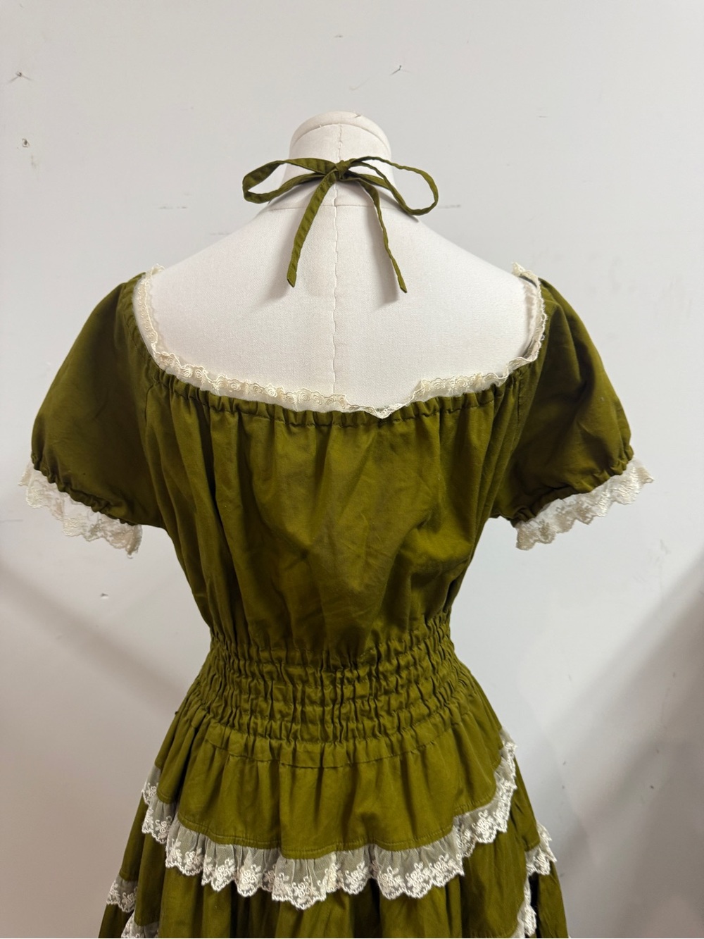 Innocent World M/L Olive Green Lace-Trim Tiered Tulle Dress Cottagecore Coquette - Picture 7 of 10